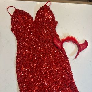 XS sequin red dress devils costume with tags never worn